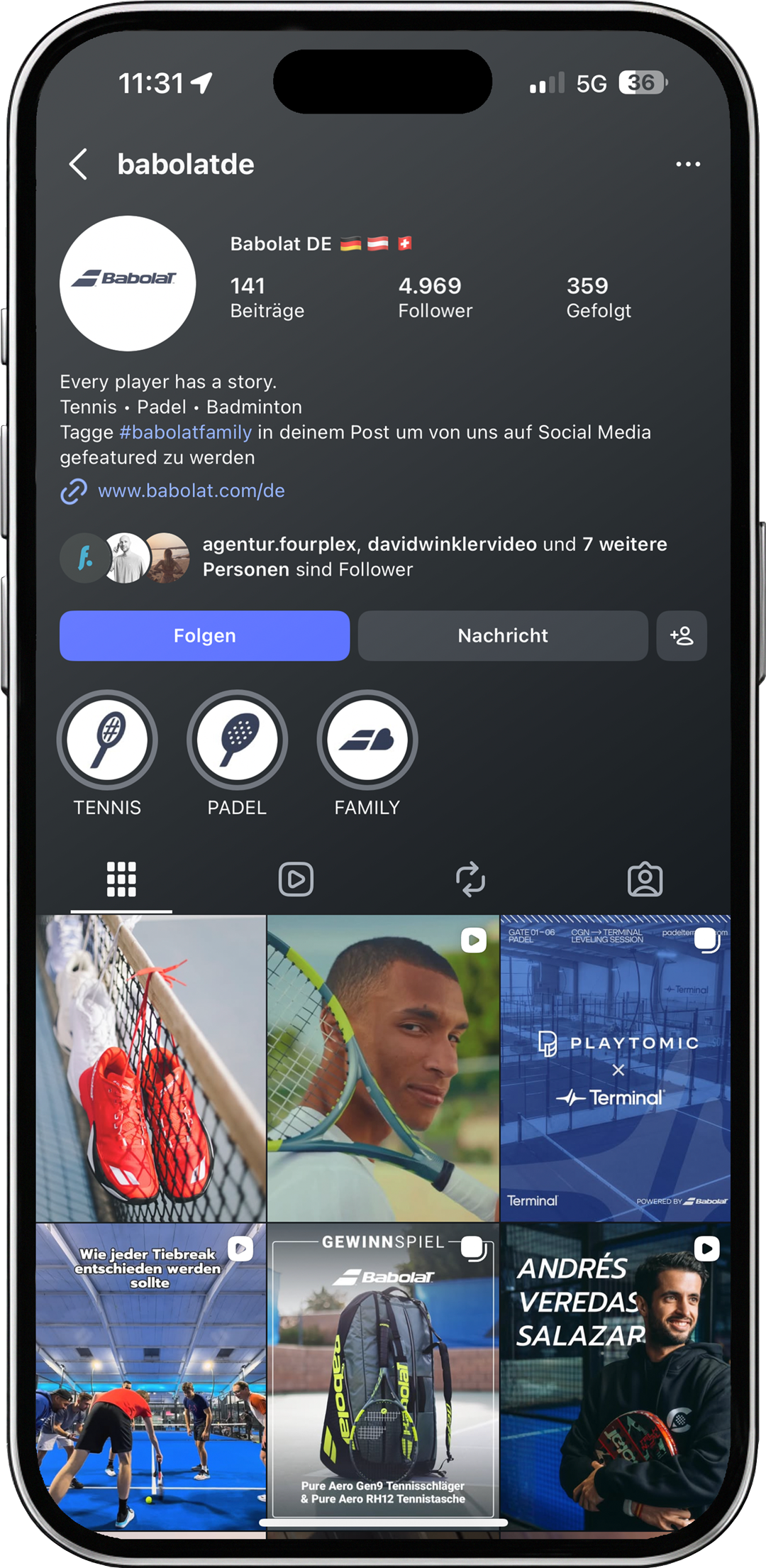 Instagram-Profil Babolat